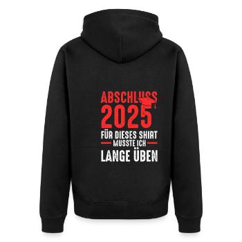 Abschluss 2025 Prüfung Abschlussprüfung 2025 - Unisex Premium Bio Zip Hoodie - Schwarz - Hinten - Nico (187cm)