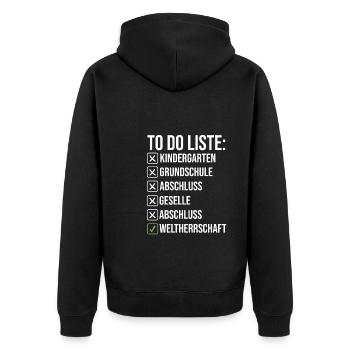 Abschluss Prüfung Schulabschluss Geschenk - Unisex Premium Bio Zip Hoodie - Schwarz - Hinten - Nico (187cm)
