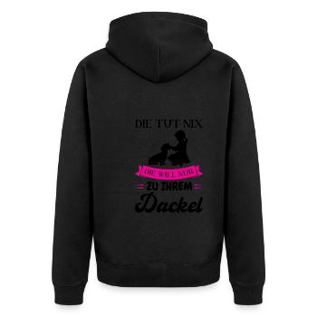 Dackel Hund Dachshund Geschenk - Unisex Premium Bio Zip Hoodie - Schwarz - Hinten - Nico (187cm)