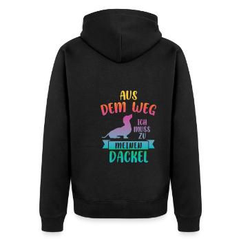 Dackel Hund Dachshunde Geschenk - Unisex Premium Bio Zip Hoodie - Schwarz - Hinten - Nico (187cm)