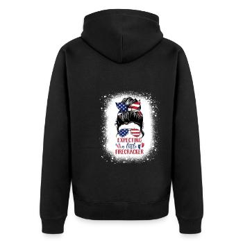 Messy Bun x Expecting a little Firecracker - Unisex Premium Bio Zip Hoodie - Schwarz - Hinten - Nico (187cm)