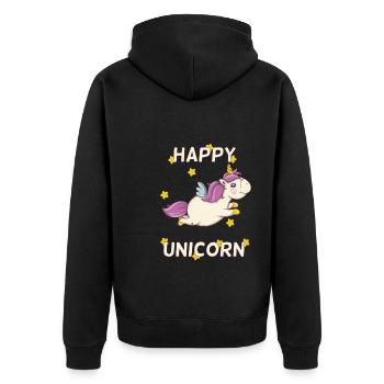 Happy fliegendes Einhorn mit Sternen - Unisex Premium Bio Zip Hoodie - Schwarz - Hinten - Nico (187cm)