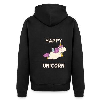Happy fliegendes Einhorn - Unisex Premium Bio Zip Hoodie - Schwarz - Hinten - Nico (187cm)