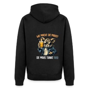 Wie macht Maus Maus Trinkt Aus Bier Alkohol Spruch - Unisex Premium Bio Zip Hoodie - Schwarz - Hinten - Nico (187cm)