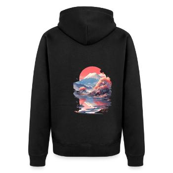 Sakura Mt. Fuji Kirschblüten Nippon Vintage - Unisex Premium Bio Zip Hoodie - Schwarz - Hinten - Nico (187cm)