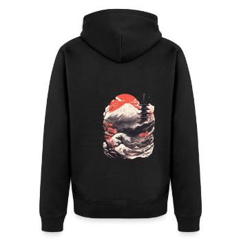 Sakura Mt. Fuji Kirschblüten Nippon Vintage - Unisex Premium Bio Zip Hoodie - Schwarz - Hinten - Nico (187cm)