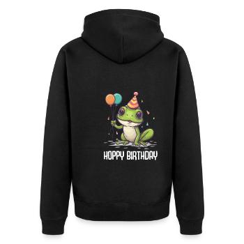 Frosch Happy Birthday Hoppy Birthday Cute Frog - Unisex Premium Bio Zip Hoodie - Schwarz - Hinten - Nico (187cm)
