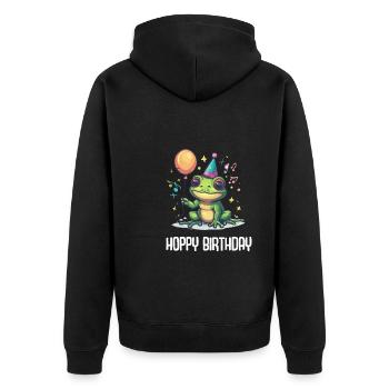 Frosch Happy Birthday Hoppy Birthday Cute Frog - Unisex Premium Bio Zip Hoodie - Schwarz - Hinten - Nico (187cm)