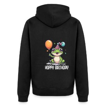Frosch Happy Birthday Hoppy Birthday Cute Frog - Unisex Premium Bio Zip Hoodie - Schwarz - Hinten - Nico (187cm)
