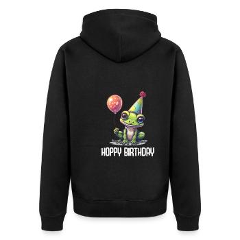 Frosch Happy Birthday Hoppy Birthday Cute Frog - Unisex Premium Bio Zip Hoodie - Schwarz - Hinten - Nico (187cm)