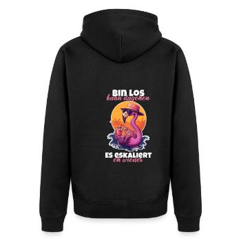 Flamingo Bin da kann Losgehen Es Eskaliert Eh - Unisex Premium Bio Zip Hoodie - Schwarz - Hinten - Nico (187cm)
