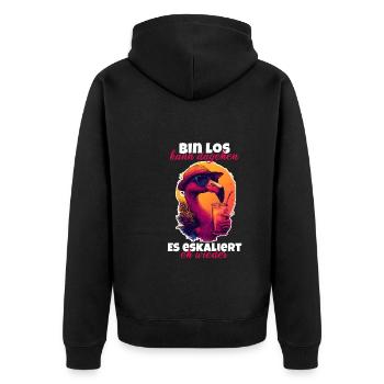 Flamingo Bin Da Kann Losgehen Es Eskaliert Eh - Unisex Premium Bio Zip Hoodie - Schwarz - Hinten - Nico (187cm)