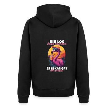 Flamingo Bin Los kann Dagehen Es Eskaliert Eh - Unisex Premium Bio Zip Hoodie - Schwarz - Hinten - Nico (187cm)
