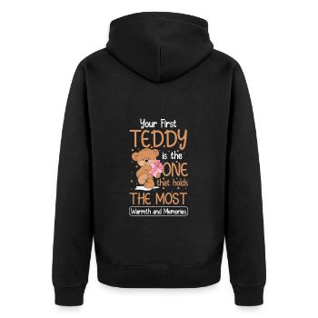 Teddy Kuscheltier Familie - Unisex Premium Bio Zip Hoodie - Schwarz - Hinten - Nico (187cm)