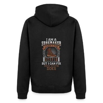 Schuster Beruf Stiefel Leder - Unisex Premium Bio Zip Hoodie - Schwarz - Hinten - Nico (187cm)