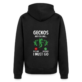 Reptilie Tropisch Tier Eidechsenliebhaber - Unisex Premium Bio Zip Hoodie - Schwarz - Hinten - Nico (187cm)