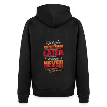 Uhr Lebenszeit Sand - Unisex Premium Bio Zip Hoodie - Schwarz - Hinten - Nico (187cm)
