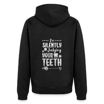 Zähne Berufung Zahnspange Zahnpasta - Unisex Premium Bio Zip Hoodie - Schwarz - Hinten - Nico (187cm)