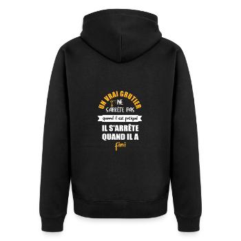 Un vrai grutier ne s'arrête pas t-shirt métier - Veste à capuche bio Premium Unisexe - noir - Dos - Nico (187cm)