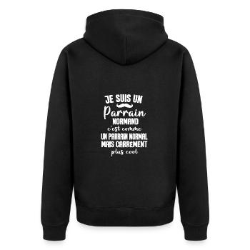 Homme parrain normand normandie maillot humour - Veste à capuche bio Premium Unisexe - noir - Dos - Nico (187cm)