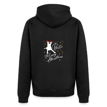 Boston Terrier avec chapeau de Père Noël et étoiles - Veste à capuche bio Premium Unisexe - noir - Dos - Nico (187cm)