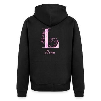 LINA Nom Chemise Fleurs Lettres Femmes - Veste à capuche bio Premium Unisexe - noir - Dos - Nico (187cm)