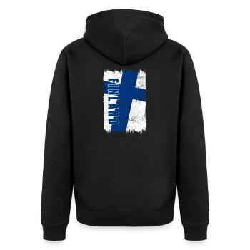Finnland Flagge - Unisex Premium Bio Zip Hoodie - Schwarz - Hinten - Nico (187cm)