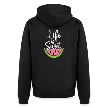 Das Leben ist süß - Unisex Premium Bio Zip Hoodie - Schwarz - Hinten - Nico (187cm)