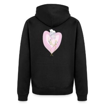 Sanfte weiße Tulpe Herz Illustration - Unisex Premium Bio Zip Hoodie - Schwarz - Hinten - Nico (187cm)