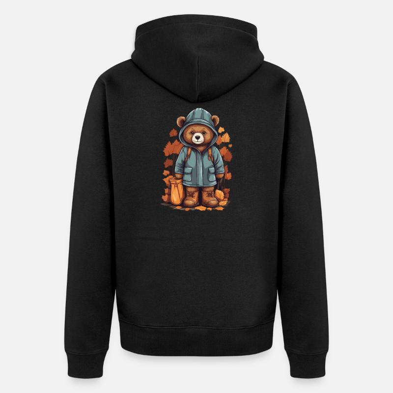 Ours mignon avec imperméable - Veste à capuche bio Premium Unisexe - noir