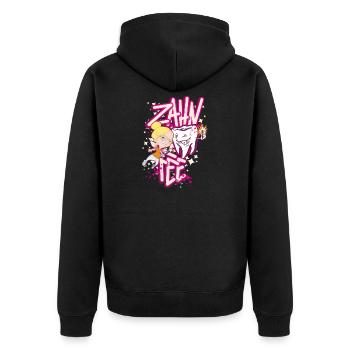 Zahnheldin Comiczauber - Unisex Premium Bio Zip Hoodie - Schwarz - Hinten - Nico (187cm)