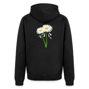 Dekorative Blüte an grünem Stiel - Unisex Premium Bio Zip Hoodie - Schwarz - Hinten - Nico (187cm)