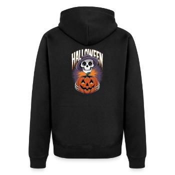 Halloween Skeleton with Lantern Pumpkin - Unisex Premium Organic Zip Hoodie - black - Back - Nico (187cm)