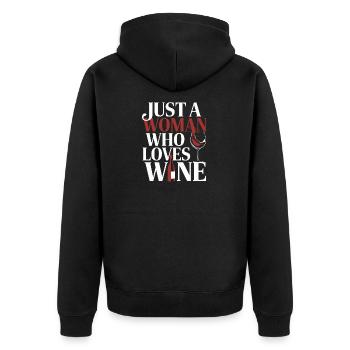 Weinliebende Frau Zitat Glas - Unisex Premium Bio Zip Hoodie - Schwarz - Hinten - Nico (187cm)