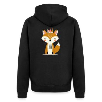 niedlicher Fuchs mit Krone – Minimalistische Kunst - Unisex Premium Bio Zip Hoodie - Schwarz - Hinten - Nico (187cm)