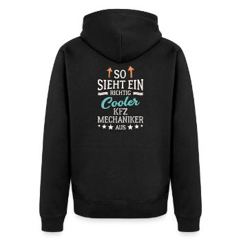 So sieht ein richtig cooler KFZ Mechaniker aus - Unisex Premium Bio Zip Hoodie - Schwarz - Hinten - Nico (187cm)