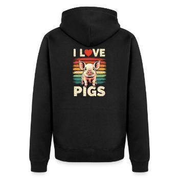 Pig Sow Farmer Farmer Gift Retro - Unisex Premium Organic Zip Hoodie - black - Back - Nico (187cm)