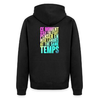 COOLER SPRUCH FÜR MEHRSPRACHLER, INTERNATIONAL - Unisex Premium Bio Zip Hoodie - Schwarz - Hinten - Nico (187cm)