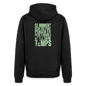 COOL SAYING FOR MULTILINGUALS, INTERNATIONAL - Unisex Premium Organic Zip Hoodie - black - Back - Nico (187cm)