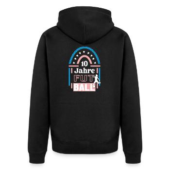 Futsal Jubiläum 10 Jahre Trainerin Spielerin - Unisex Premium Bio Zip Hoodie - Schwarz - Hinten - Nico (187cm)