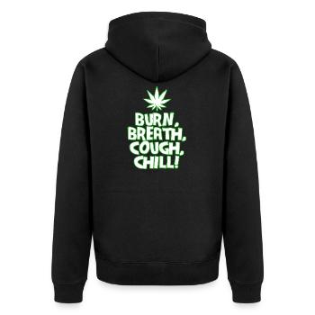 Burn Breath Cough Chill Cannabis Tea 420 Marijuana - Unisex Premium Organic Zip Hoodie - black - Back - Nico (187cm)