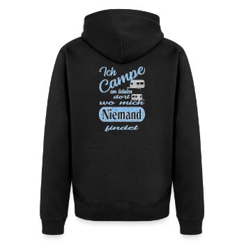 Camping - Unisex Premium Organic Zip Hoodie - black - Back - Nico (187cm)