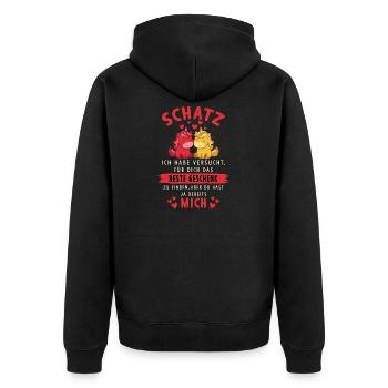 Schatz Du hast ja bereits mich Einhorn Design - Unisex Premium Bio Zip Hoodie - Schwarz - Hinten - Nico (187cm)