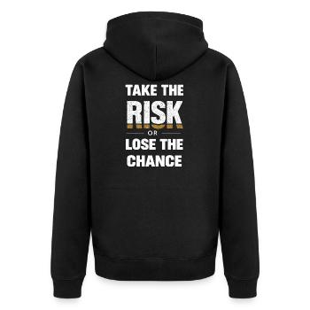 take the risk or lose the chance vintage design  - Unisex Premium Bio Zip Hoodie - Schwarz - Hinten - Nico (187cm)