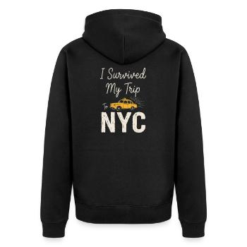 I survived my trip to NYC auf Männer T-Shirt - Unisex Premium Bio Zip Hoodie - Schwarz - Hinten - Nico (187cm)