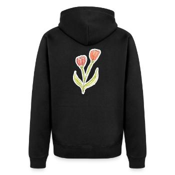 Wasserfarbene Tulpe - Unisex Premium Bio Zip Hoodie - Schwarz - Hinten - Nico (187cm)
