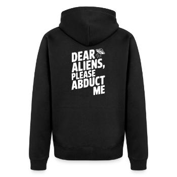 Liebe Aliens, bitte entführt mich - Unisex Premium Bio Zip Hoodie - Schwarz - Hinten - Nico (187cm)