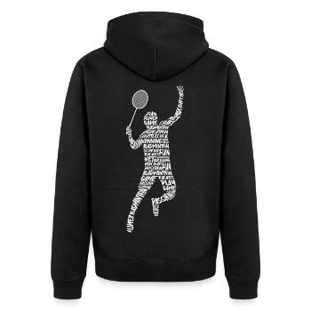 Badmintonspieler Badminton Typografie Federball - Unisex Premium Bio Zip Hoodie - Schwarz - Hinten - Nico (187cm)