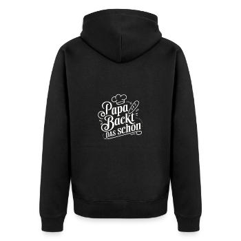 Papa backt das schon - unser backender Papa - Unisex Premium Bio Zip Hoodie - Schwarz - Hinten - Nico (187cm)
