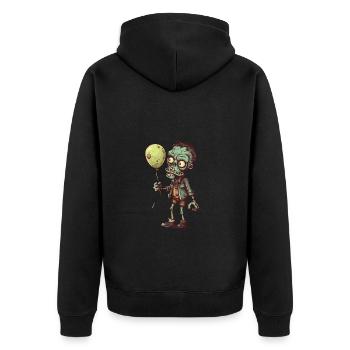 Cooler Comic Zombie mit gelbem Luftballon - Unisex Premium Bio Zip Hoodie - Schwarz - Hinten - Nico (187cm)
